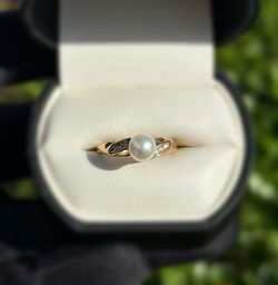 Jewelry 10k solid yellow gold 1.30CTW peal diamonds ring sz 7.00