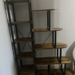 65”X 47” 5-Tier Industrial Style Solid Wood Bookcase and Book Shelves, Rustic Wood and Metal Shelving Unit, Living Room, Modern Rustic Open Industrial