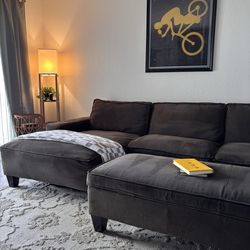 Modern Dark Gray Sectional Sofa + Ottoman