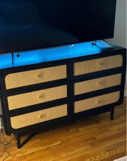 Modern 6-Drawer Black and Cane Dresser