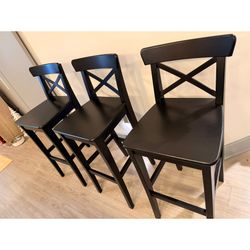 Set Of 3 IKEA INGOLF bar stool with backrest Brown-black