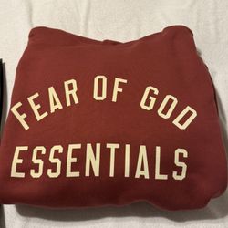 Fear of God Essentials Hoodie (2024) Crimson With QR Code