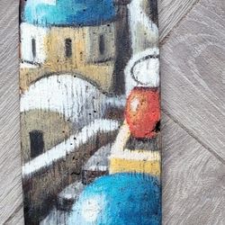 Santorini Hand Painted Village Drift Wood