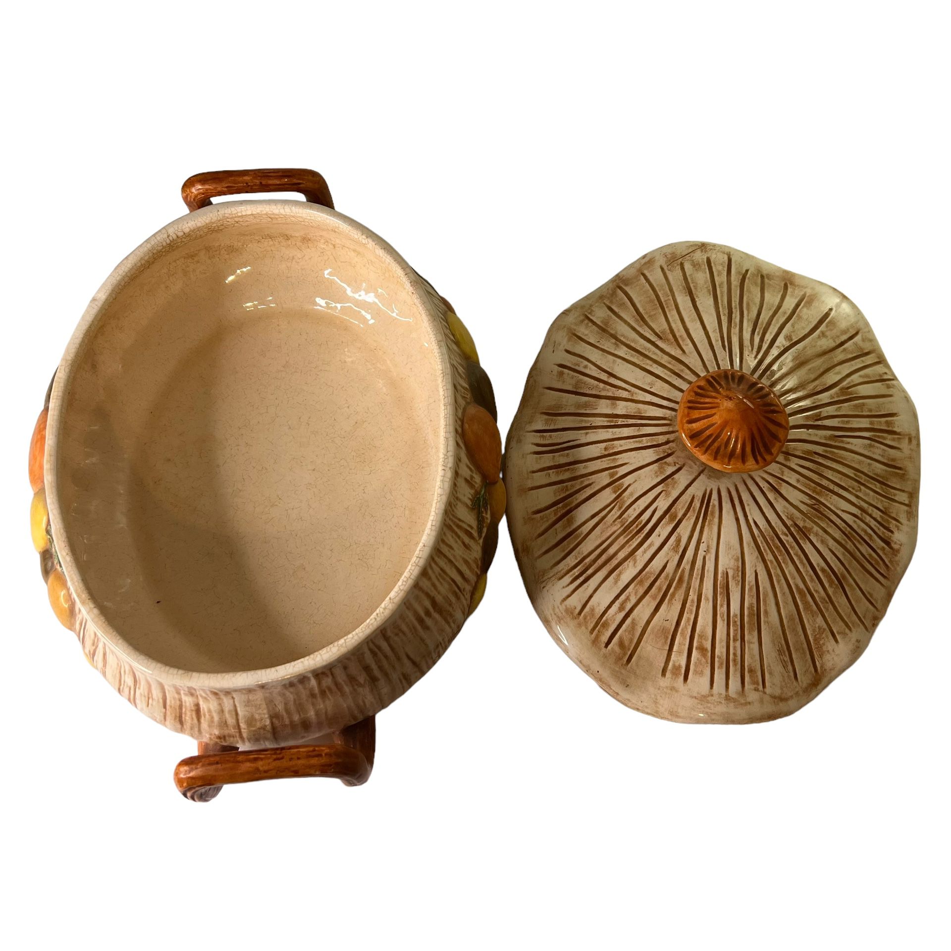 Vintage 1970s Arnels Mushroom Ceramic Covered Casserole Dish Tureen Bowl