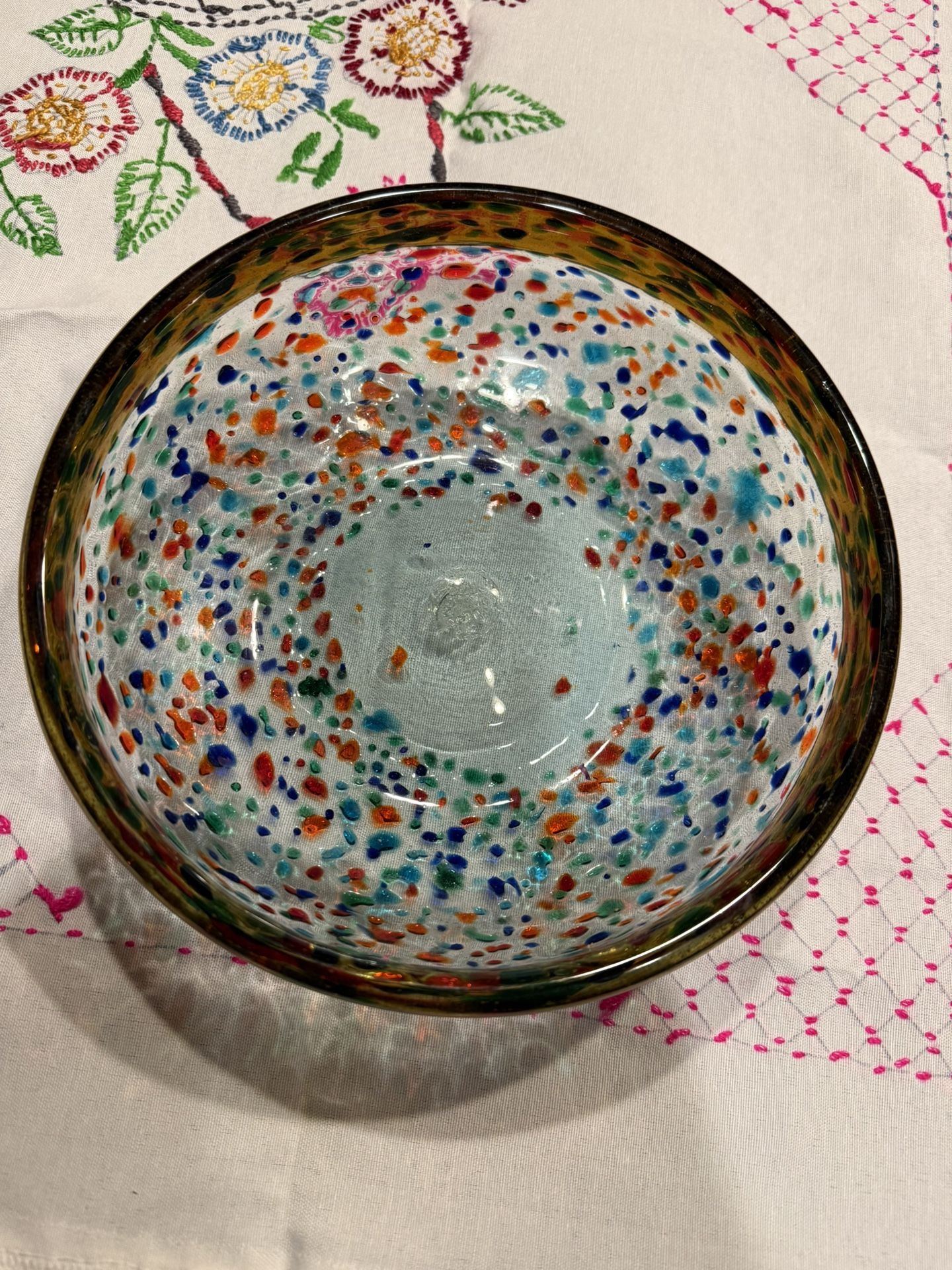 Confetti Hand Blown Mexican Bowl, Bumpy Colorful Dots Dimensions In Pictures