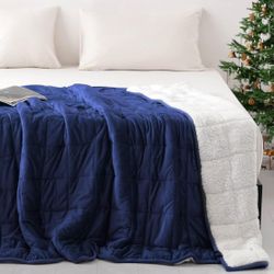 New! Weighted Blanket 20 lbs, 60"x80", Navy Blue with Soft Sherpa & Minky Fabric Soft Touch