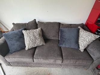 Gray Fabric 3-Seat Sofa with Pillows