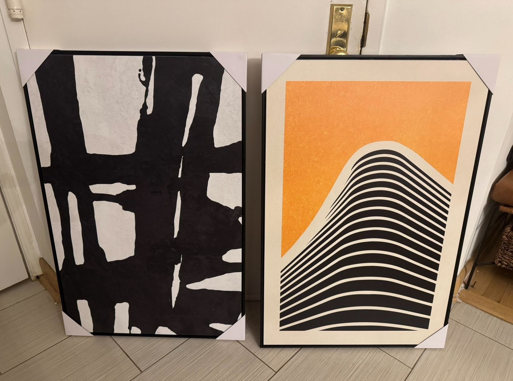 2 Framed Canvas Abstract Wall Art $30