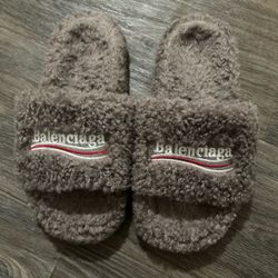 Balenciaga grey fur slides