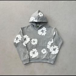 Gray and white denim tears hoodie 
