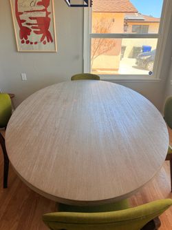Round Wood Dining Table Light Gray Finish