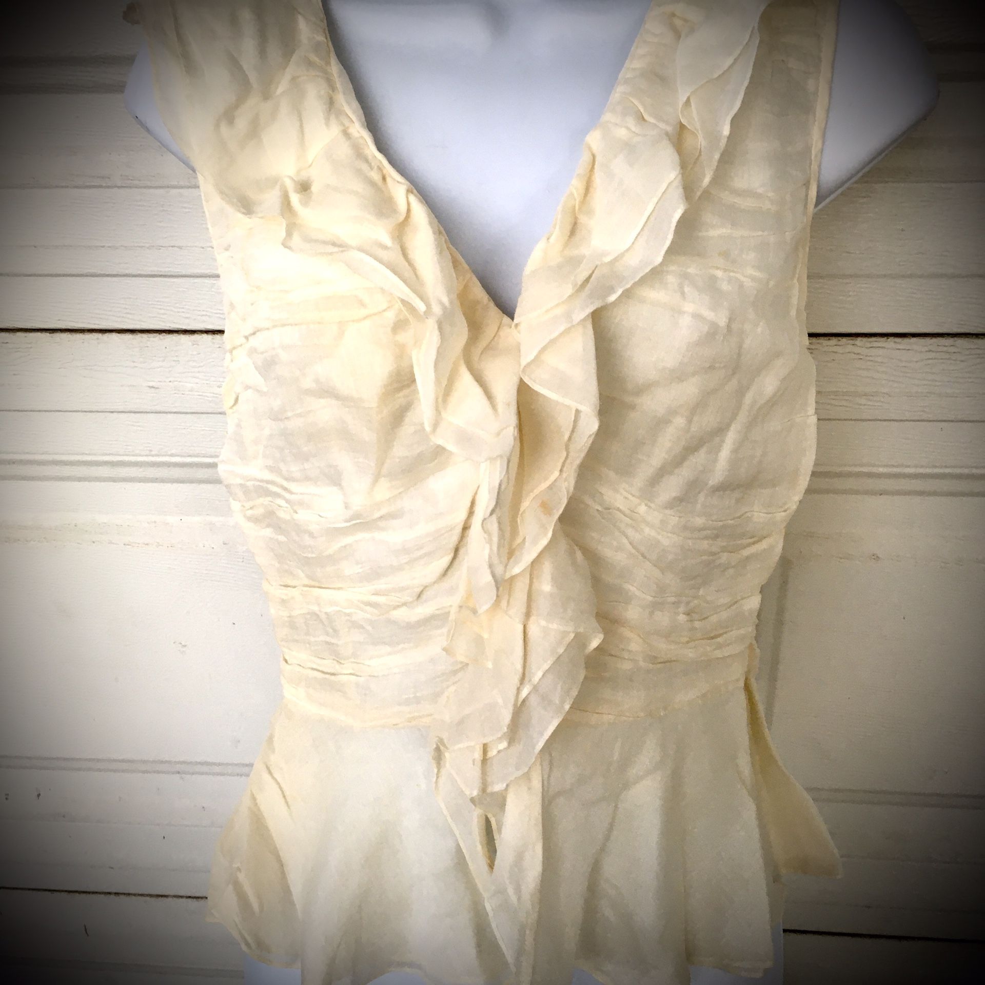 Ralph Lauren Black Label Cream Ruffled Linen Top