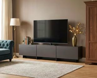TV Console - Black and Brown Wooden 3 Doors & 3 Shelves