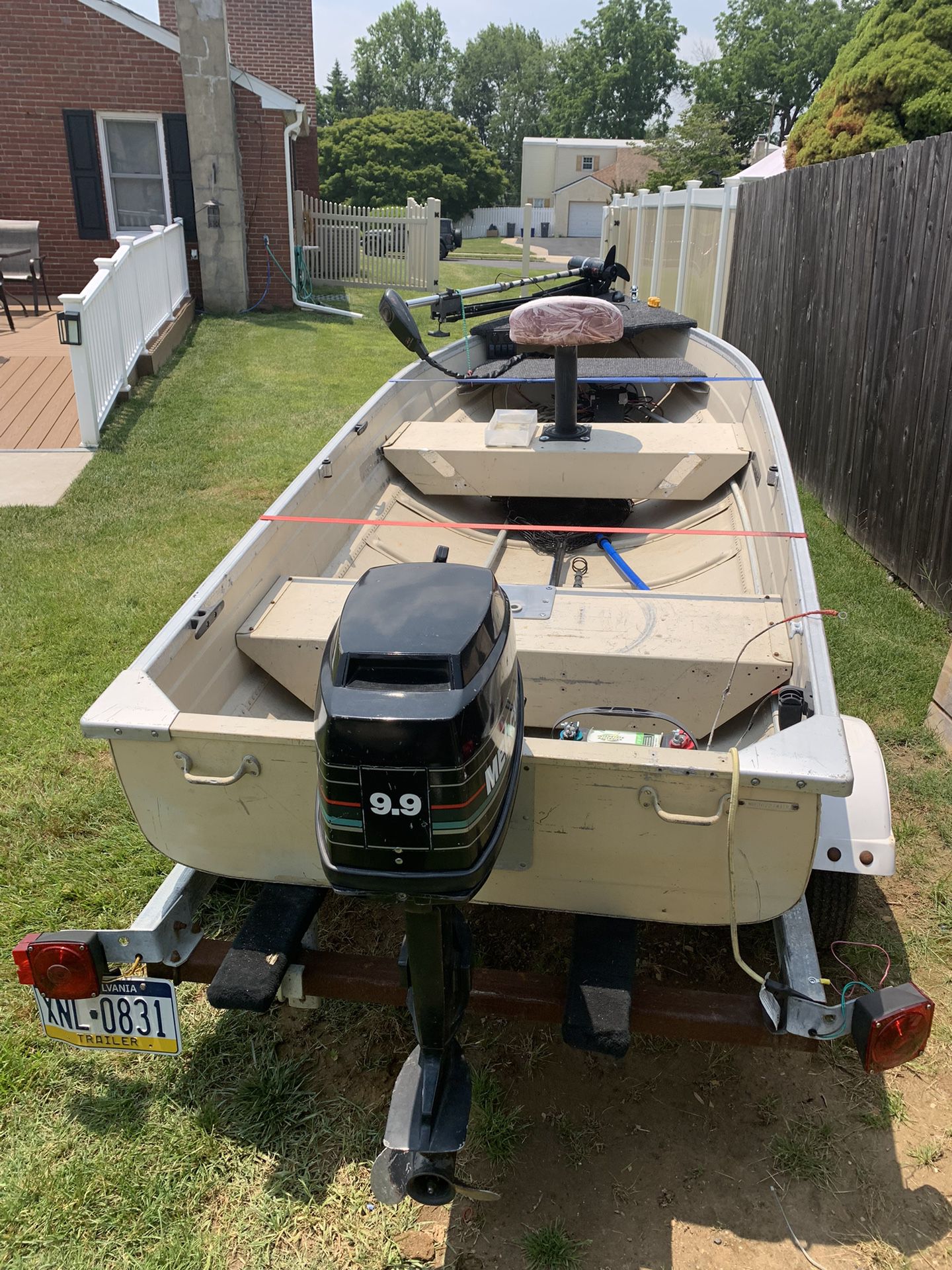 12 Foot Boat Trailer And 9.9 Hp Motor And Trolling Motor