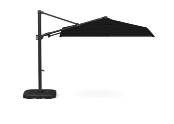 Two large black outdoor umbrellas