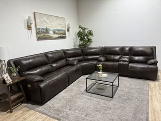 Large Real Genuine Leather Recliner Sectional - Delivery Available