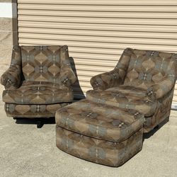 Vintage Sherrill Furniture Swivel Arm chairs with Ottoman