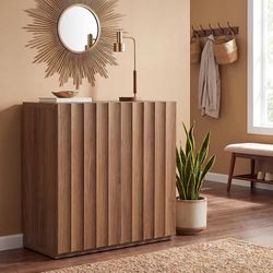 2446a $140  VividVibe Shoe Cabinet with Fluted Cabinet Handleless Design, Shoe Storage Cabinet for Entryway, Freestanding Shoe Cabinet with Doors for 