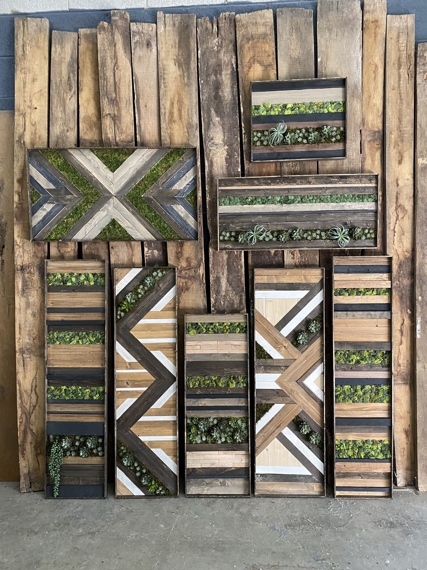 Moss & Succulent Wood Wall Mosaics