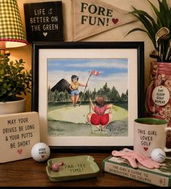 Wall Art Jill Haney Neal Signed Art Print "It's a Gimmee" 9x9 Giggle Girls Golf