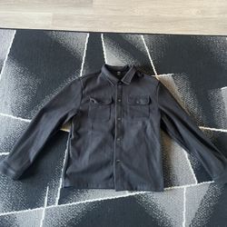 SHEIN Thick Black Felt Button-Down Shirt Jacket Shacket Men's