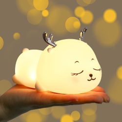 Deer Night Light for Baby 8 Color Changing Touch Control LED Portable Lamp for Bedroom Silicone Anim