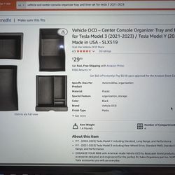 Center Console Organizer Tray and Liner for tesla model y