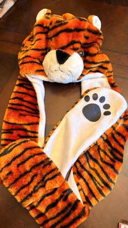 Vintage Rinco Tiger Plush Hooded Animal Scarf Hat with Paws Mittens Costume