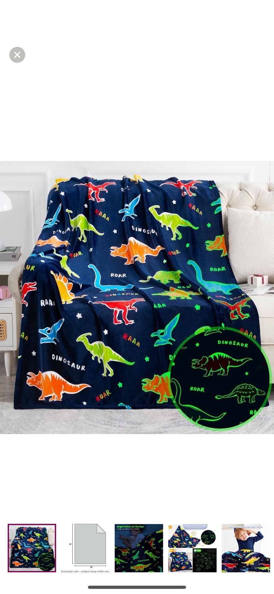 Glow in The Dark dinosaur Blanket throw 50x60