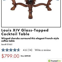 Cherub Louis XIV Glass Topped Coffee Table