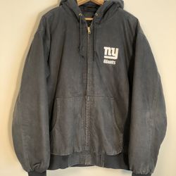 Like New Vtg Black-wash Canvas New York Giants Zip-up Hooded Bomber Jacket Sz L