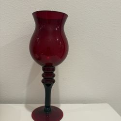 Vtg Large 14.5" Empoli Ruby Red Blown Glass Vase Mid Century