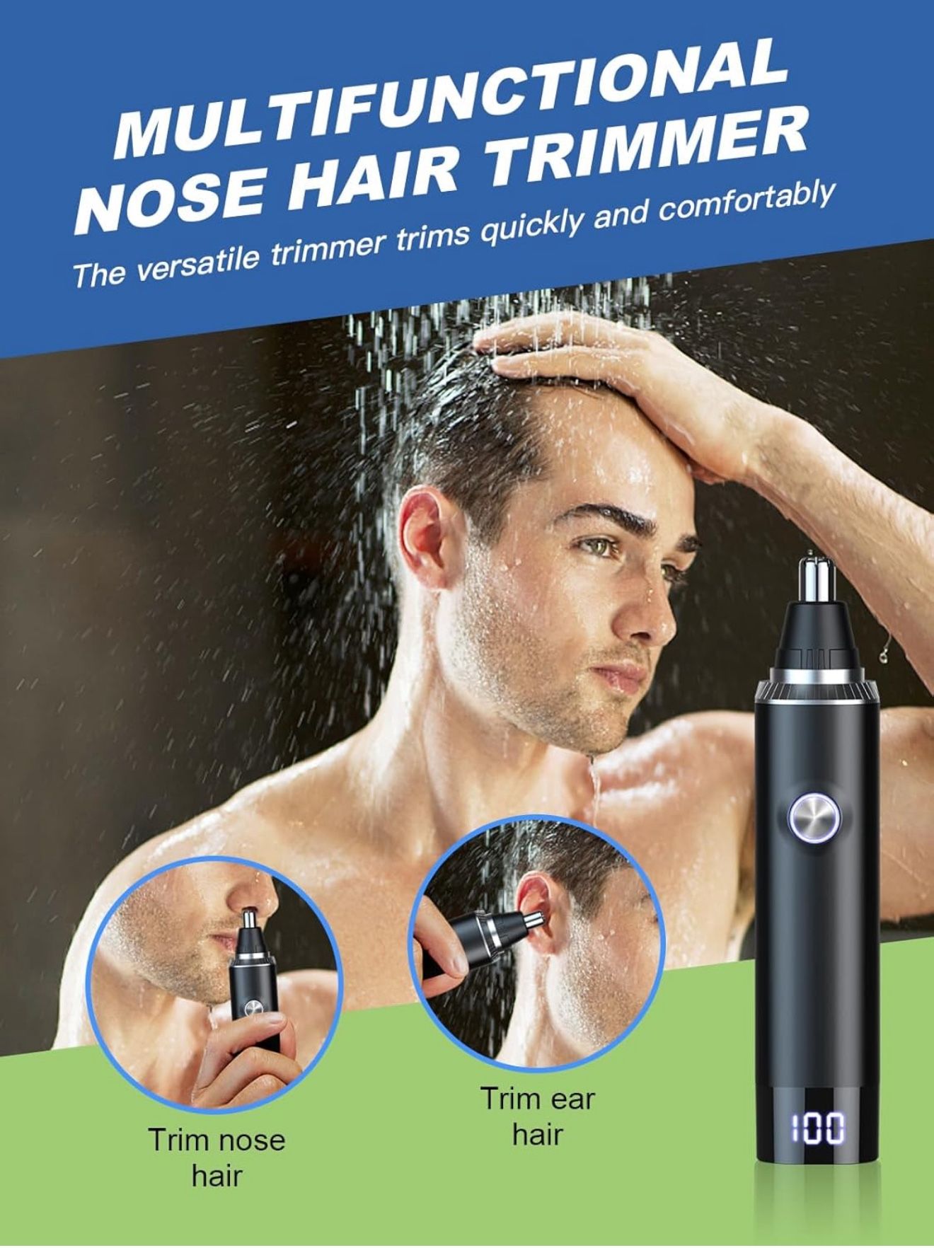LED Display Ear and Nose Hair Trimmer for Men Women,2024 Painless USB Rechargeable Nose Hair Trimmer Clipper,Eyebrow & Facial Hair Trimmer with IPX7 W
