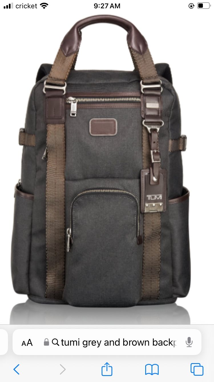 Like New Unbranded Tumi Brown Leather And Grey Backpack Tote Bag 