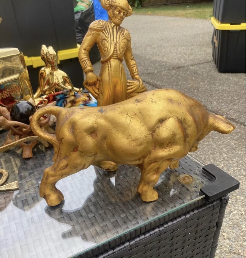 Vintage 1960's Gold Leaf Matador Bullfighter & Bull Figures
