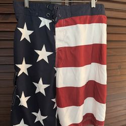 American Flag Shorts Size meduim  By Bioworld Swim Trunks Swimwear Swimming Trunks