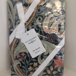 Williams Sonoma Morris & Co Napkins plus Taper Candles and Red Holders NEW IN BOX