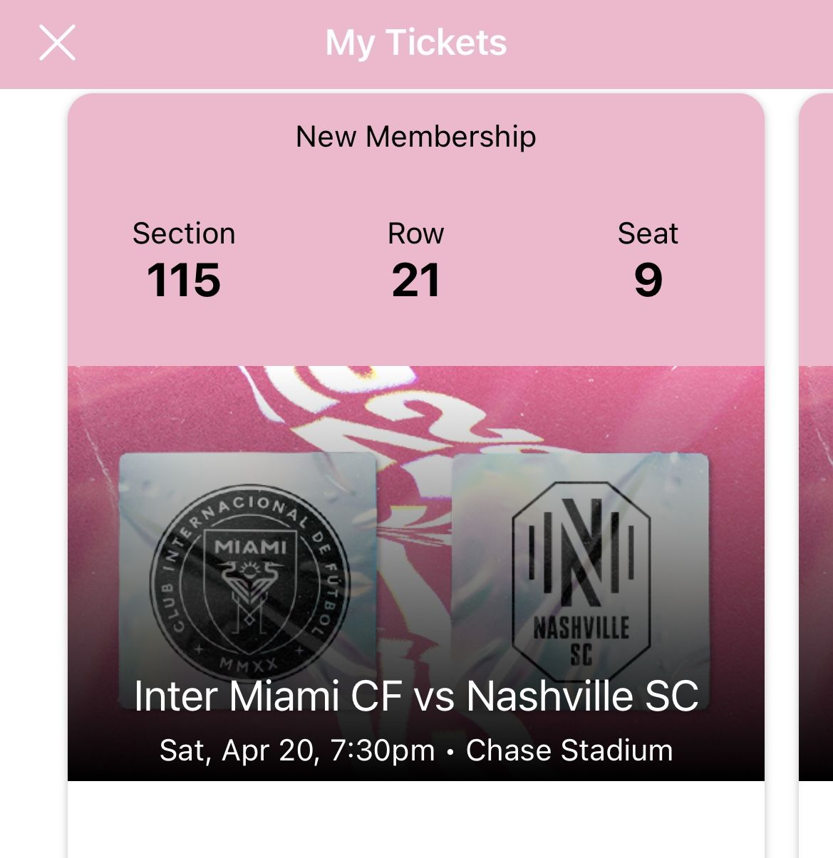 Tickets: Inter Miami Vs. Nashville - Section 115 Row 21