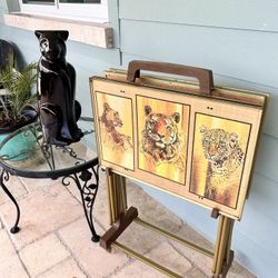 Mid Century Modern Rare Set Of 4 PHIL PRENTICE TV Trays With Stand  