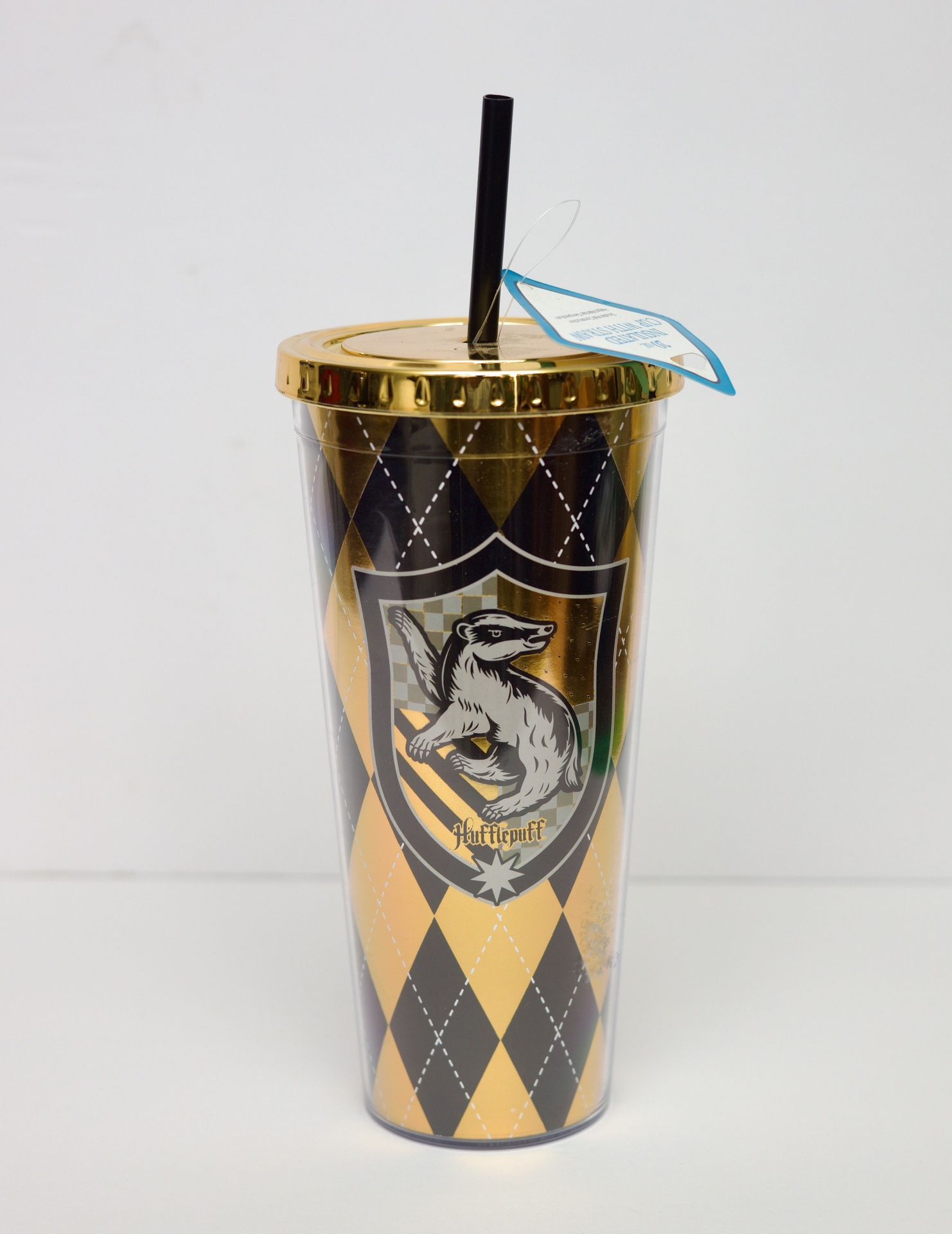 Spoontiques - Harry Potter Tumbler - Hufflepuff Foil Cup with Straw - 20 oz 