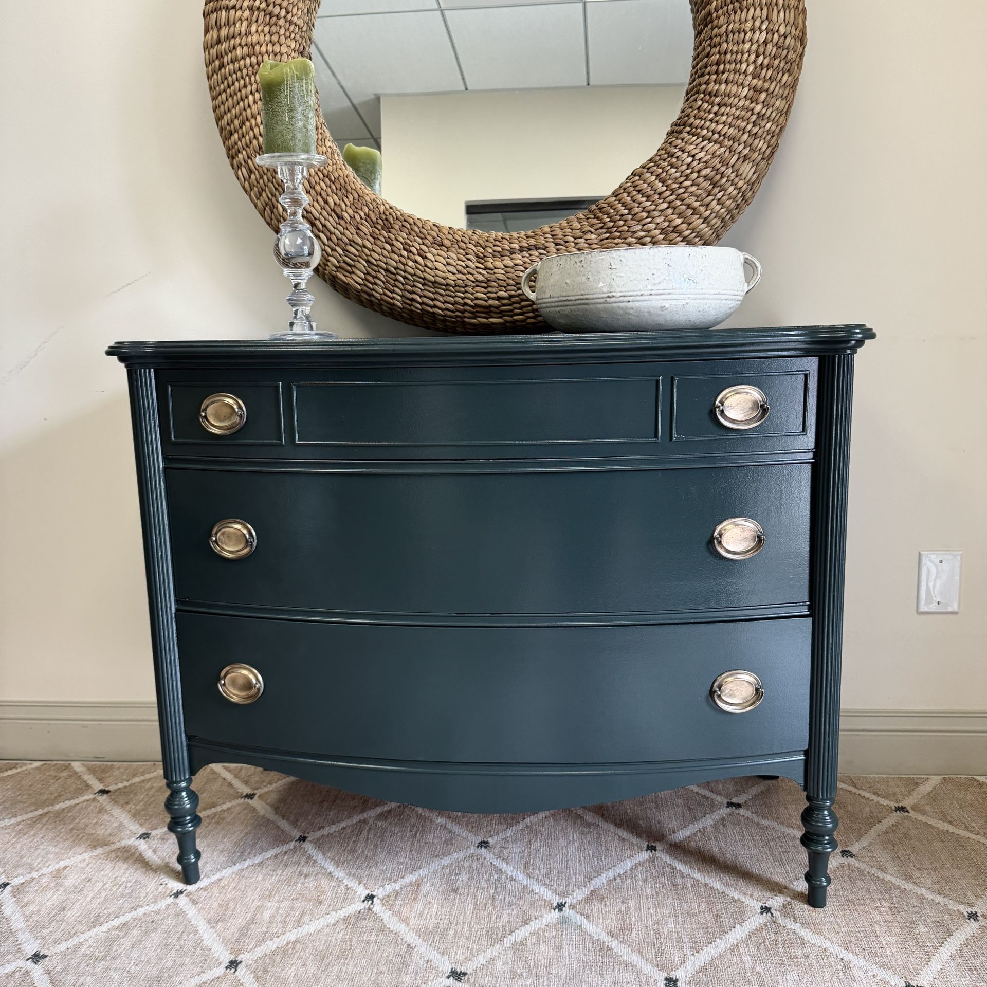 Beautiful Green 3 Drawer Wood Dresser