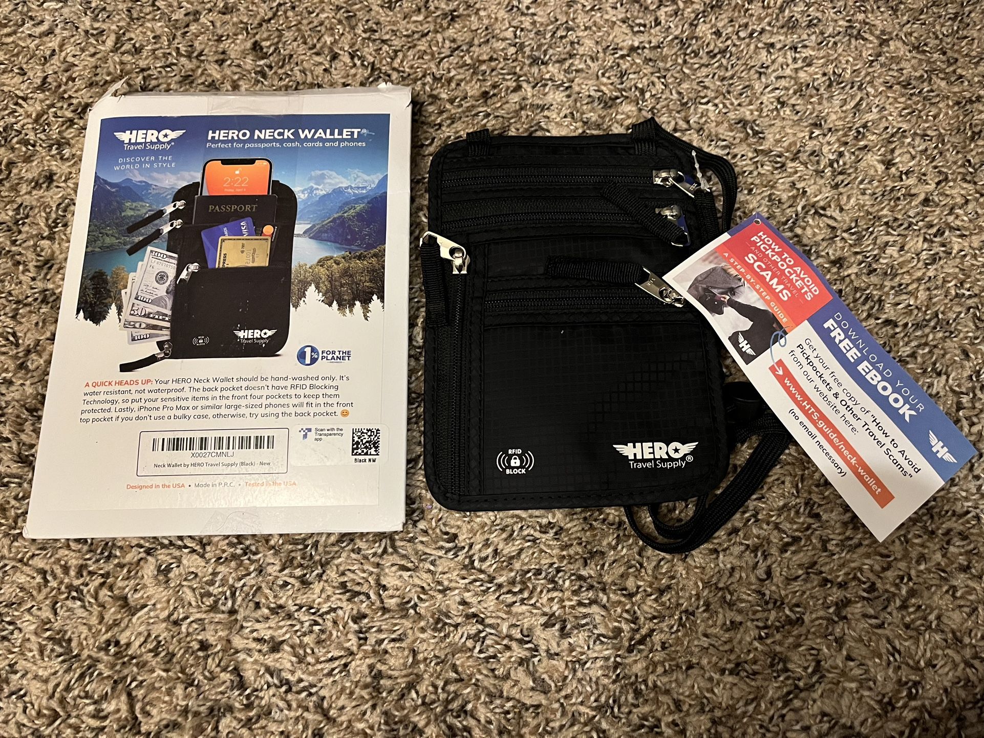 HERO Neck Wallet – RFID Blocking Passport Holder – Easy to Conceal Travel Pouch
