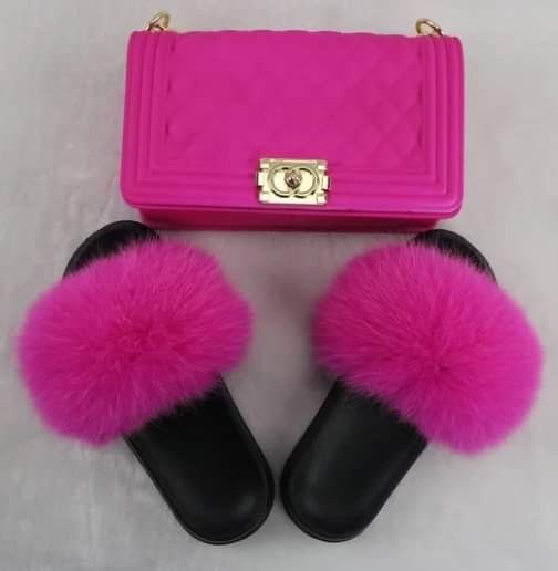 Real Fox MINK SLIDES 💕HOT piNK 🛍️