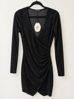 QUIZ Black Sparkly Long Sleeve Wrap Dress