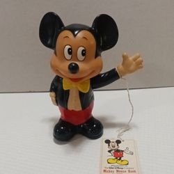 Mickey Mouse Vintage Plastic Coin Bank 1970s 5.5 Inches