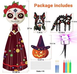 Halloween Decorations Outdoor Yard Signs DIY Kit Glow in the Dark Skeleton Cat Dog Silhouette for Holiday/Party/Yard/Garden 
