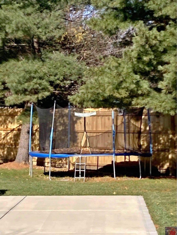 14ft Trampoline With Basketball Hoop 