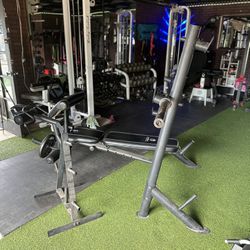 Marcy Bench Press And Squat Rack With Olympic Barbell And Weight Tree 