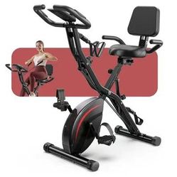 Folding Exercise Bike, 5 IN 1 Stationary Bikes for Home 6.6 LBS Flywheel, 330LB Weight Capacity Back Support Cushion Indoor Workout Cycling Bike for H