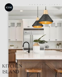 Pendant Lights Kitchen Island, 2 Pack Farmhouse Pendant Lighting with Black Metal Shade, Solid Wood Hanging Light Fixtures for Entryway Dining Room, A